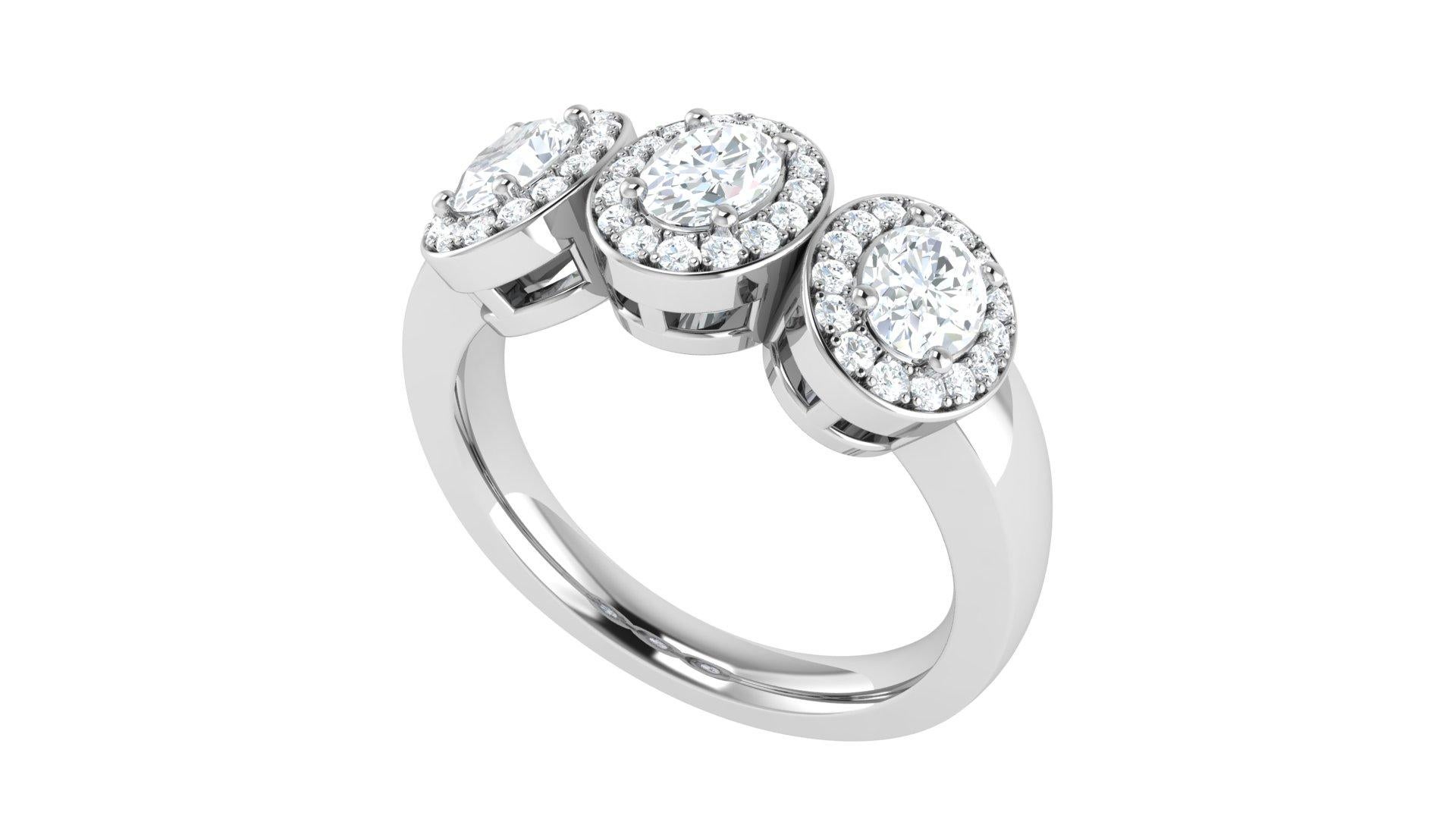 three stone oval engagement ring with wedding band