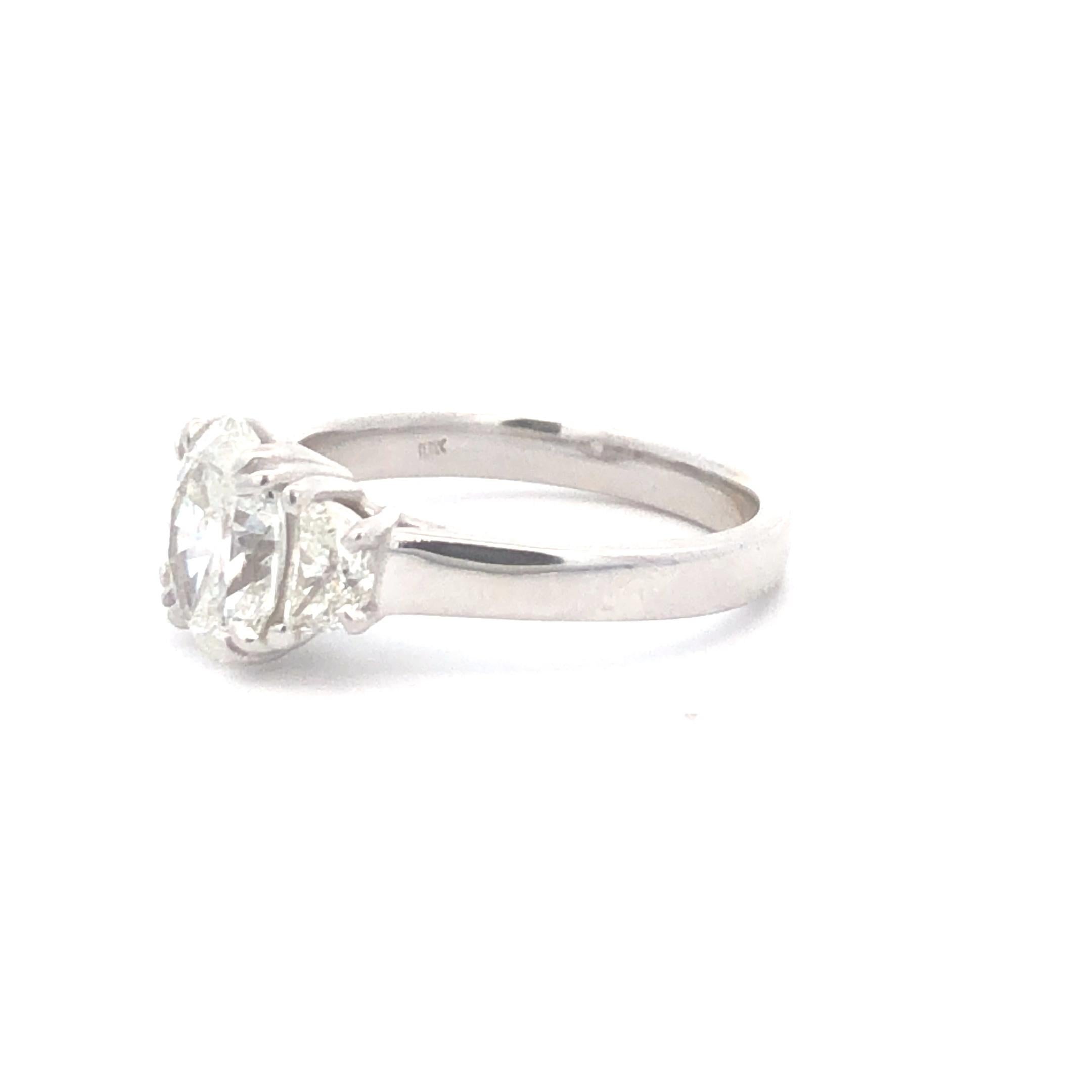 Modern Three Stone Oval Ring D.45ct Oval1.50ct 18k WG GIA For Sale