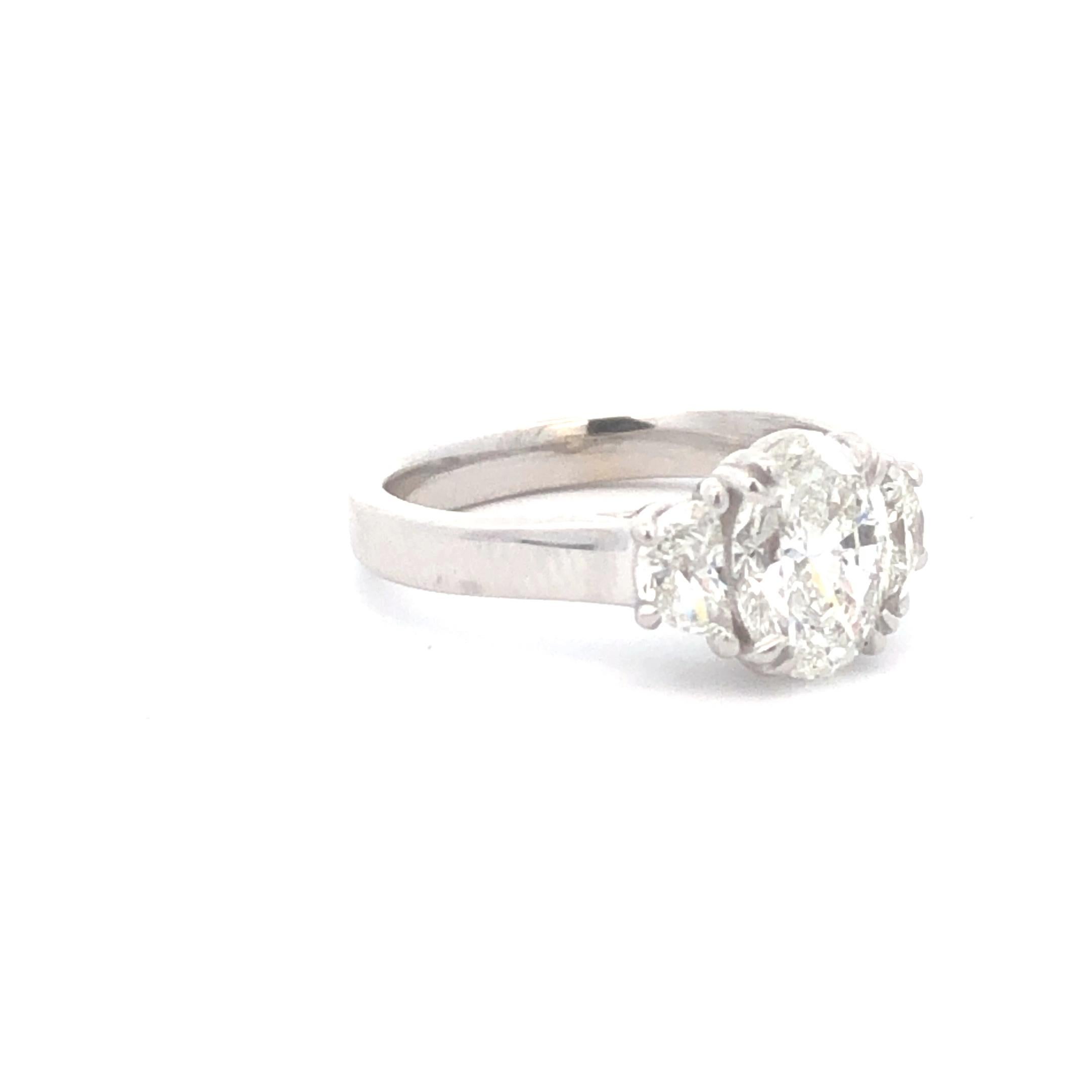 Oval Cut Three Stone Oval Ring D.45ct Oval1.50ct 18k WG GIA For Sale