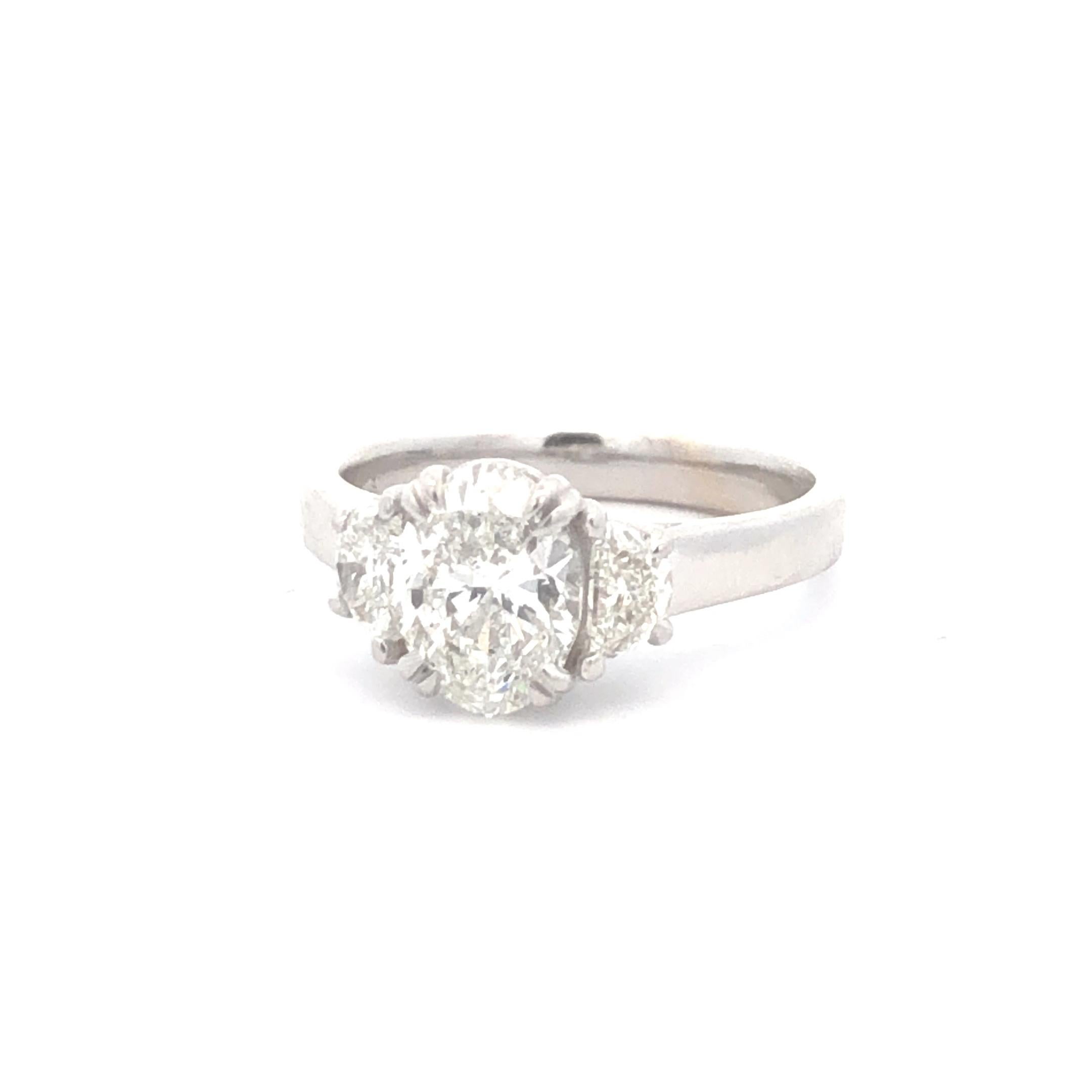 Three Stone Oval Ring D.45ct Oval1.50ct 18k WG GIA In New Condition For Sale In New York, NY