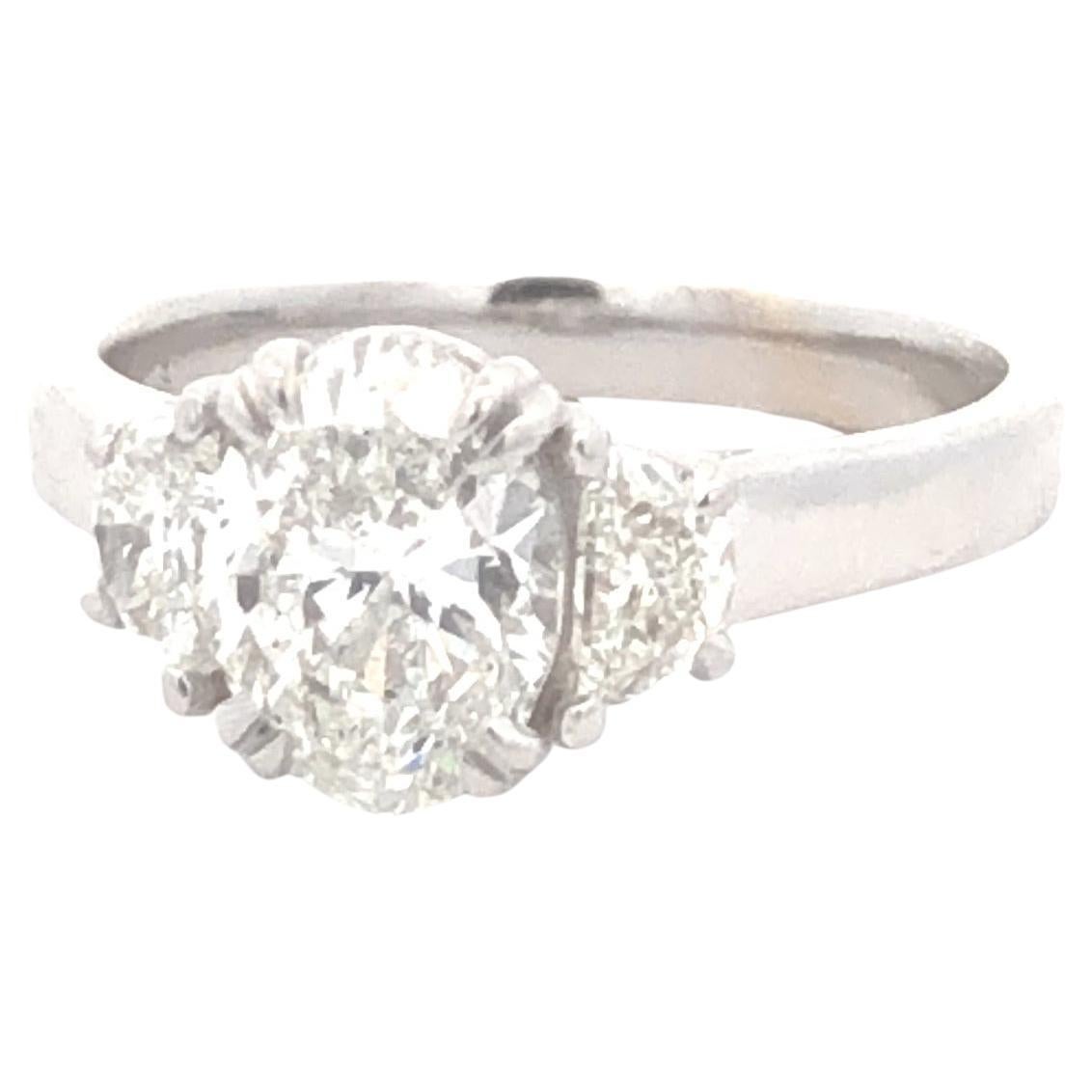 Three Stone Oval Ring D.45ct Oval1.50ct 18k WG GIA For Sale