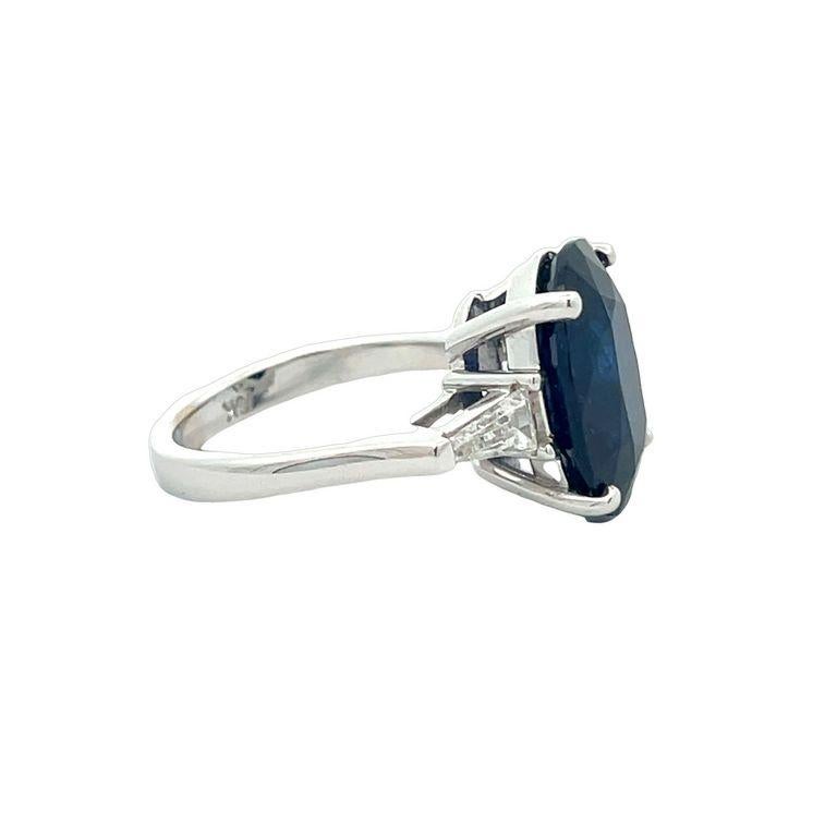 Modern Three Stone Oval Sapphire 8.35CT & Baguette Diamond 0.70CT Ring 18K White Gold For Sale