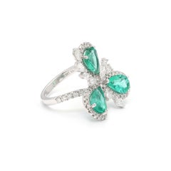 Magnificent 3.32 ct Emerald Cocktail Ring in 14K White Gold with Diamonds