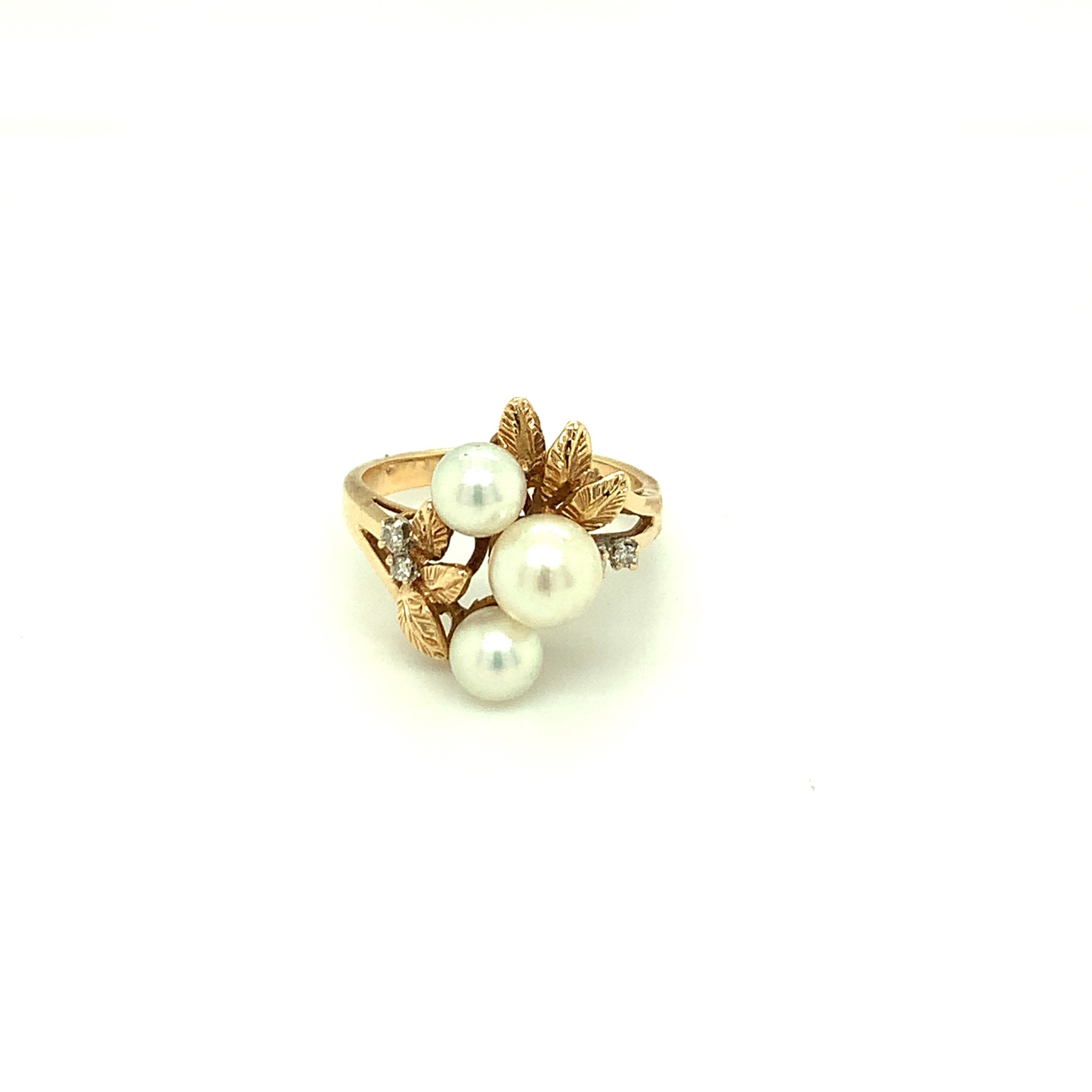 Three Stone Pearl Ring Set in 14K Yellow Gold 5