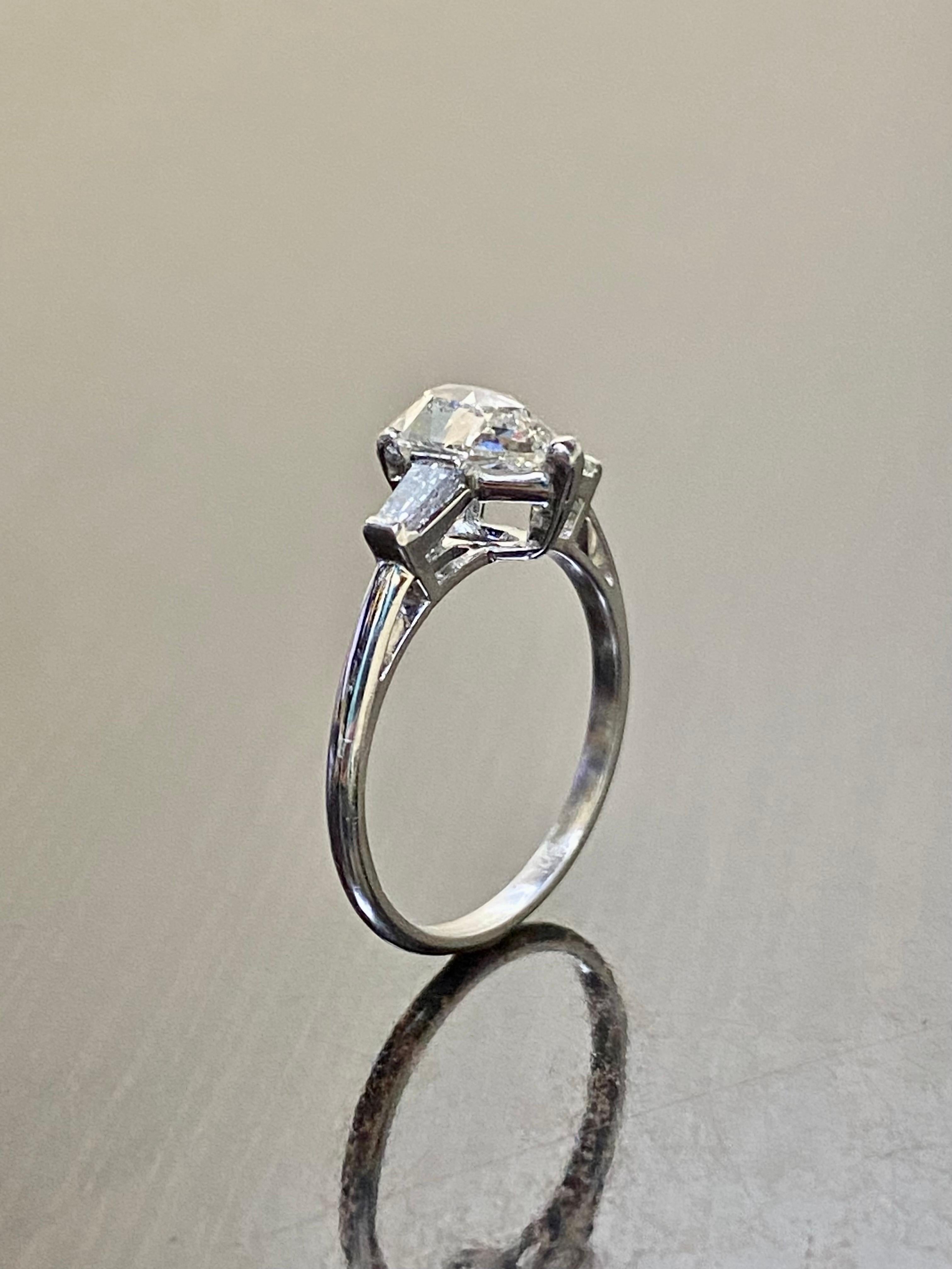 Three Stone Platinum 1.12 Carat Rose Cut Pear Shape Diamond Engagement Ring For Sale 6