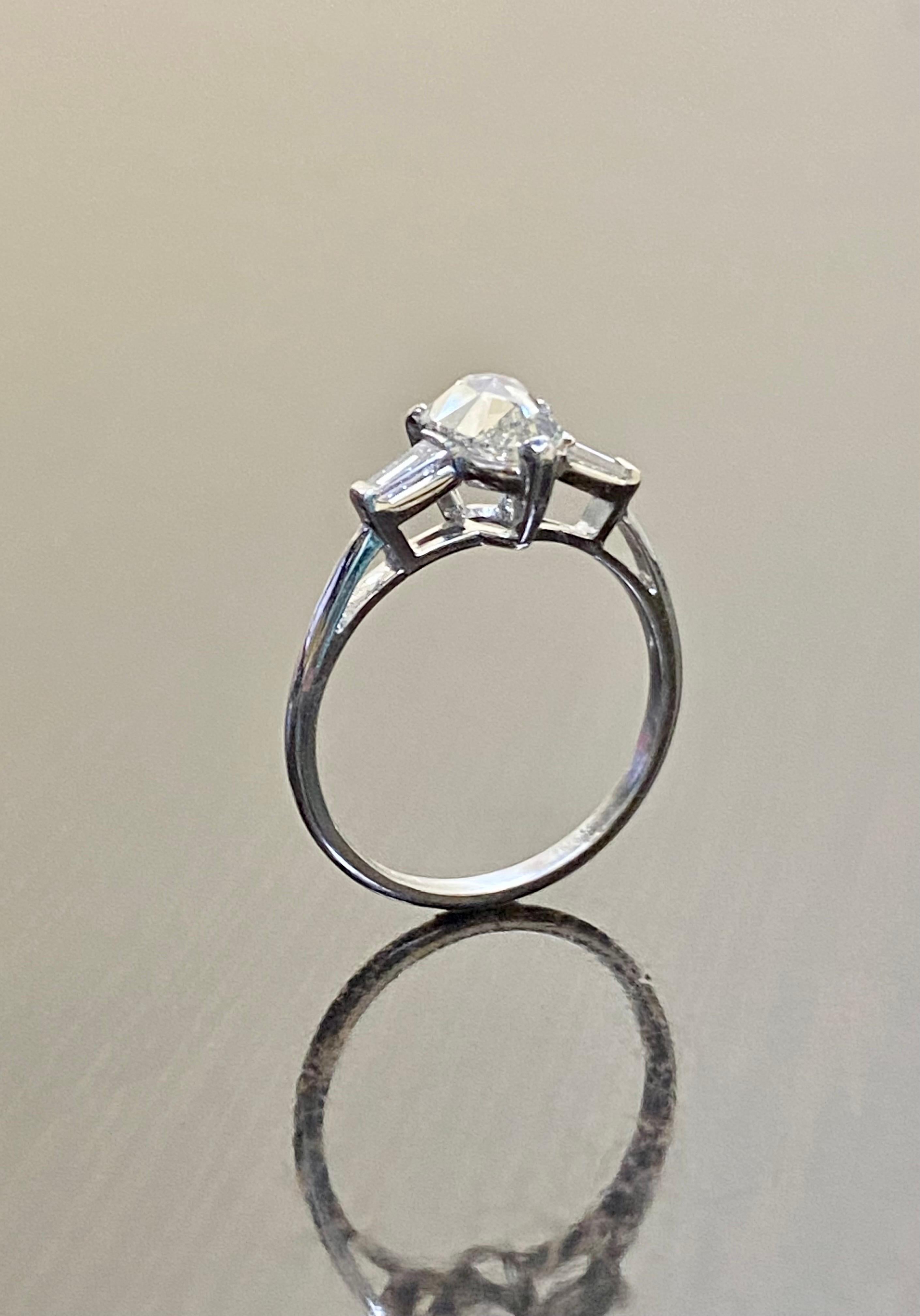 Three Stone Platinum 1.12 Carat Rose Cut Pear Shape Diamond Engagement Ring For Sale 7