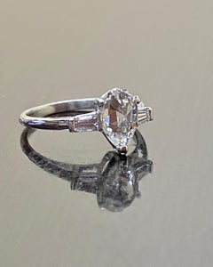 Three Stone Platinum 1.12 Carat Rose Cut Pear Shape Diamond Engagement Ring
