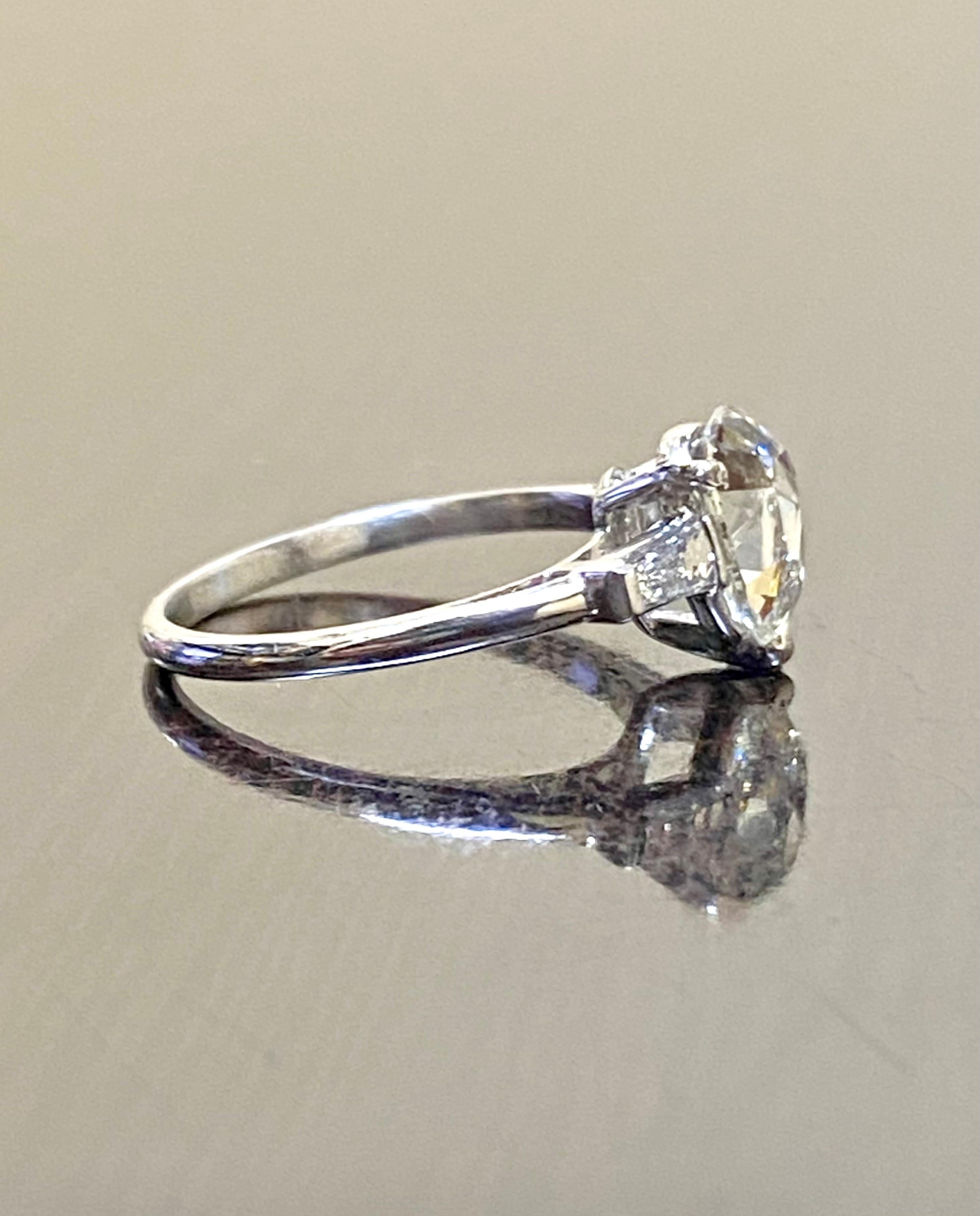 Three Stone Platinum 1.12 Carat Rose Cut Pear Shape Diamond Engagement Ring In New Condition For Sale In Los Angeles, CA