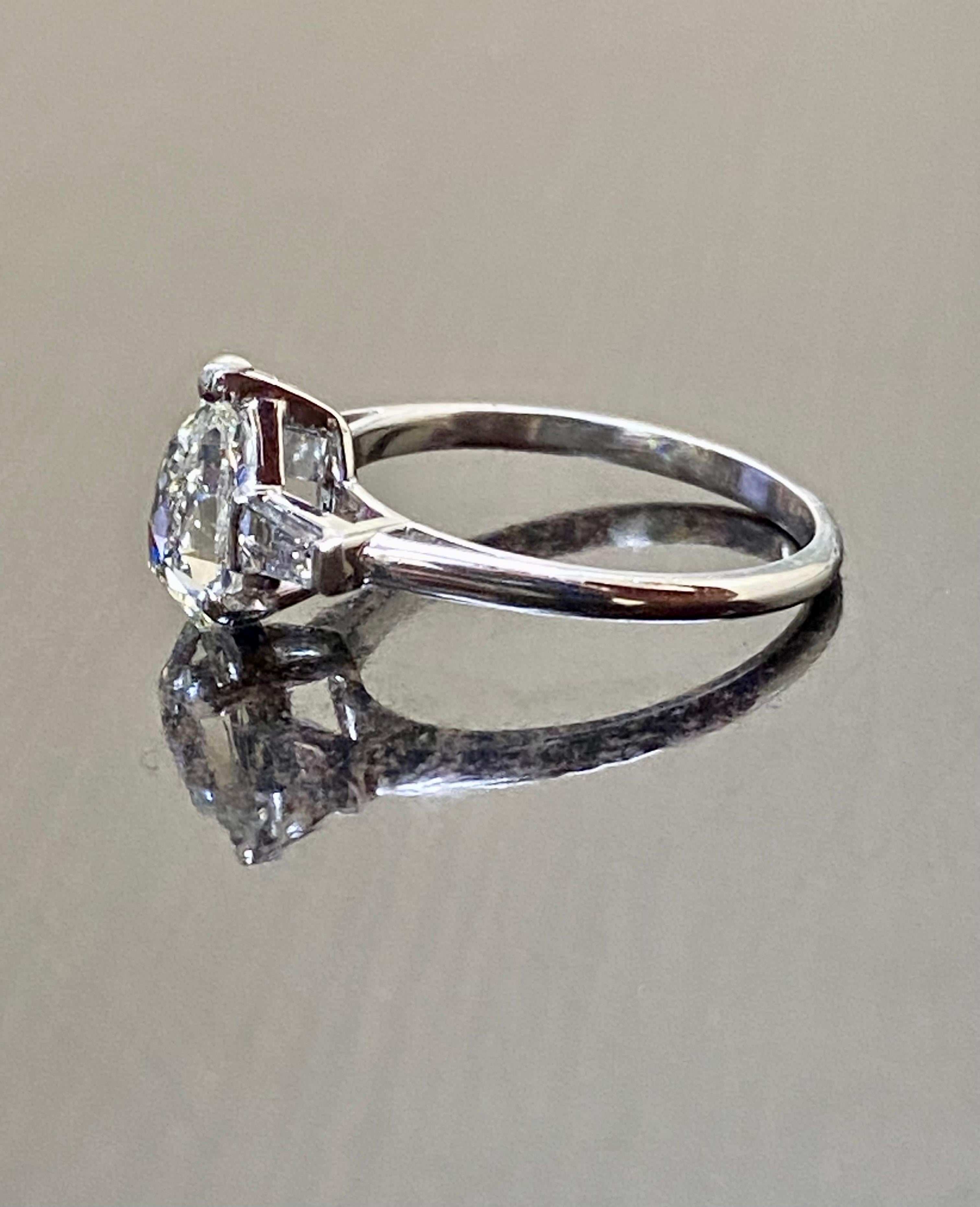 Three Stone Platinum 1.12 Carat Rose Cut Pear Shape Diamond Engagement Ring For Sale 1