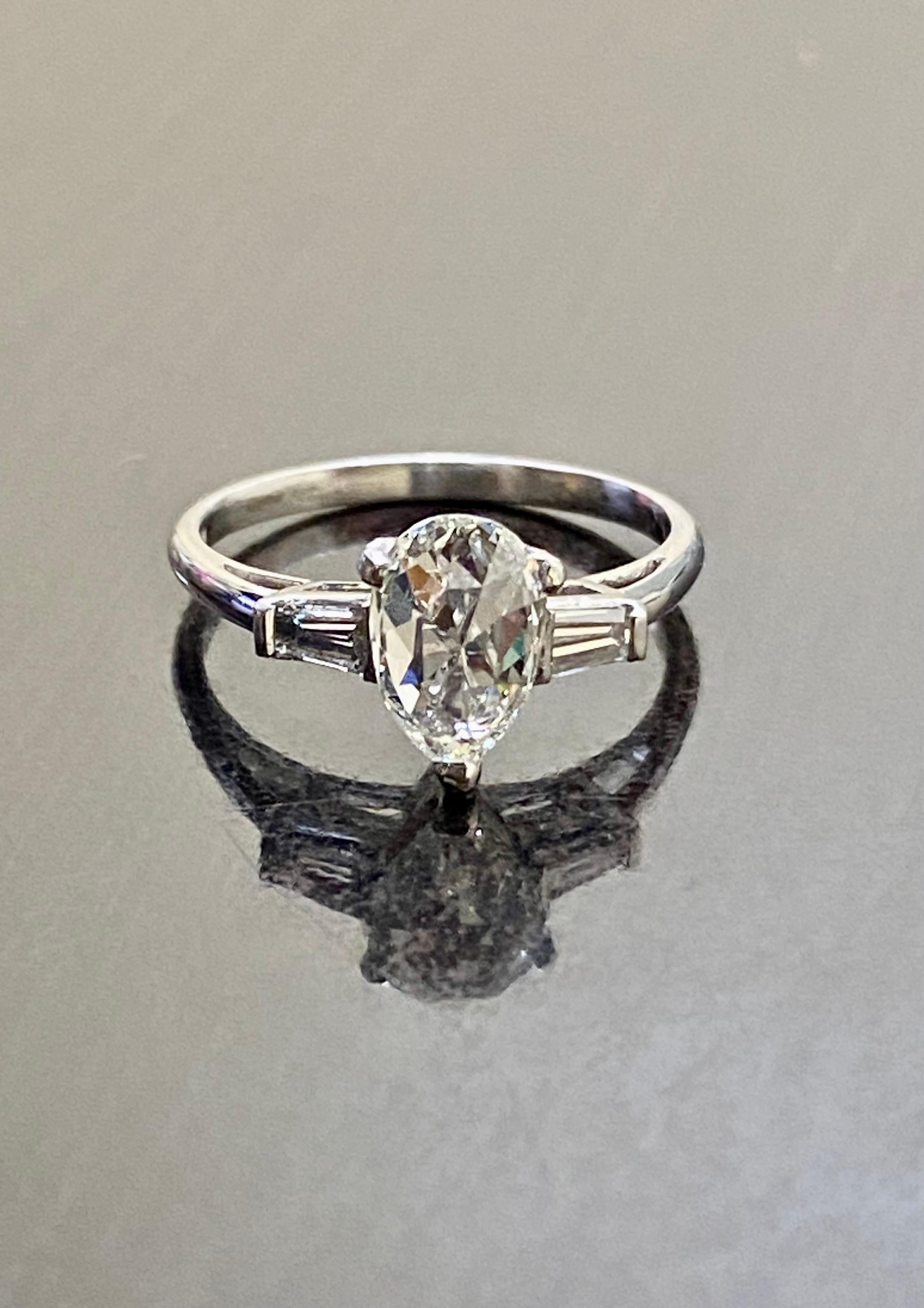 Three Stone Platinum 1.12 Carat Rose Cut Pear Shape Diamond Engagement Ring For Sale 2