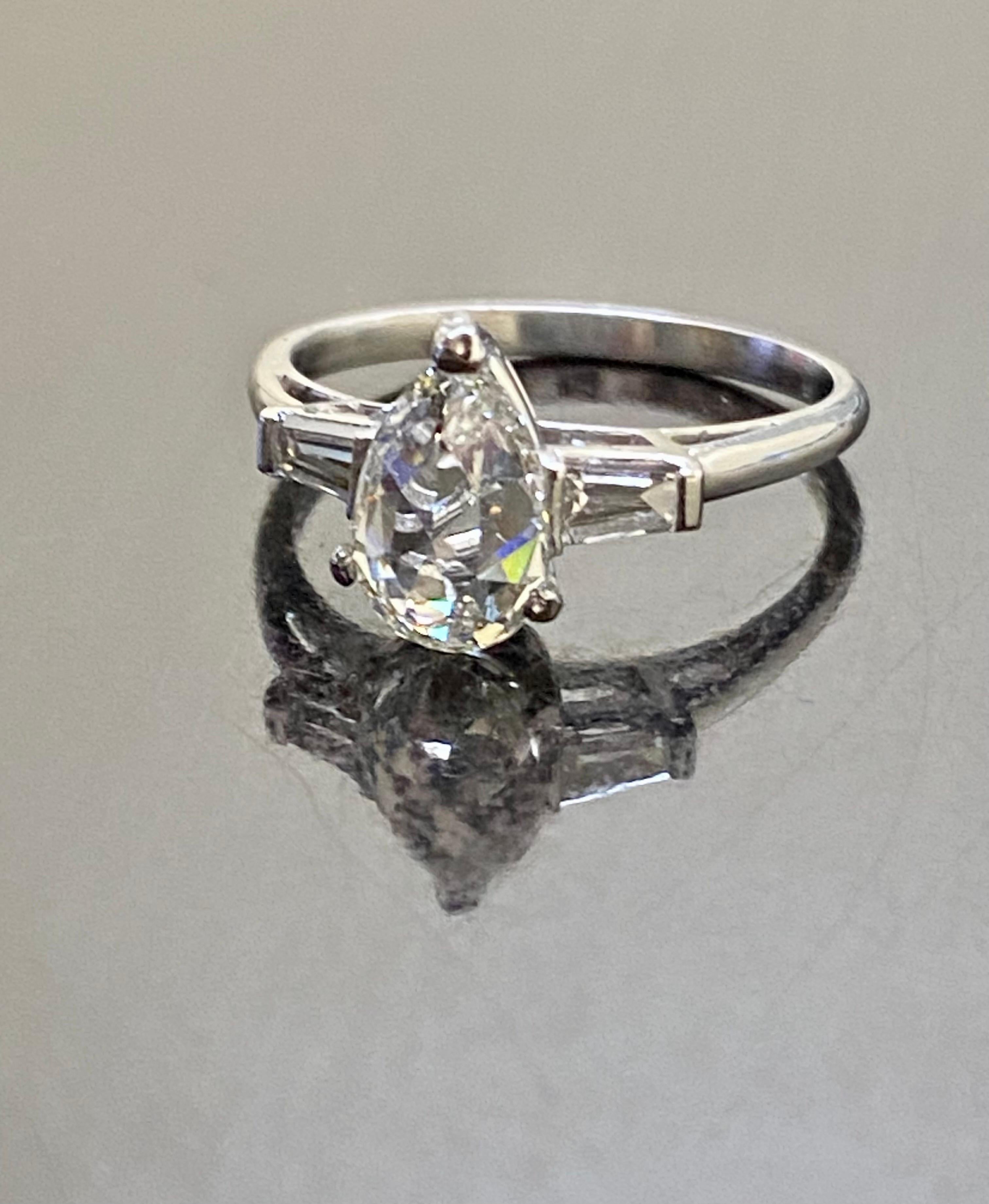 Three Stone Platinum 1.12 Carat Rose Cut Pear Shape Diamond Engagement Ring For Sale 3