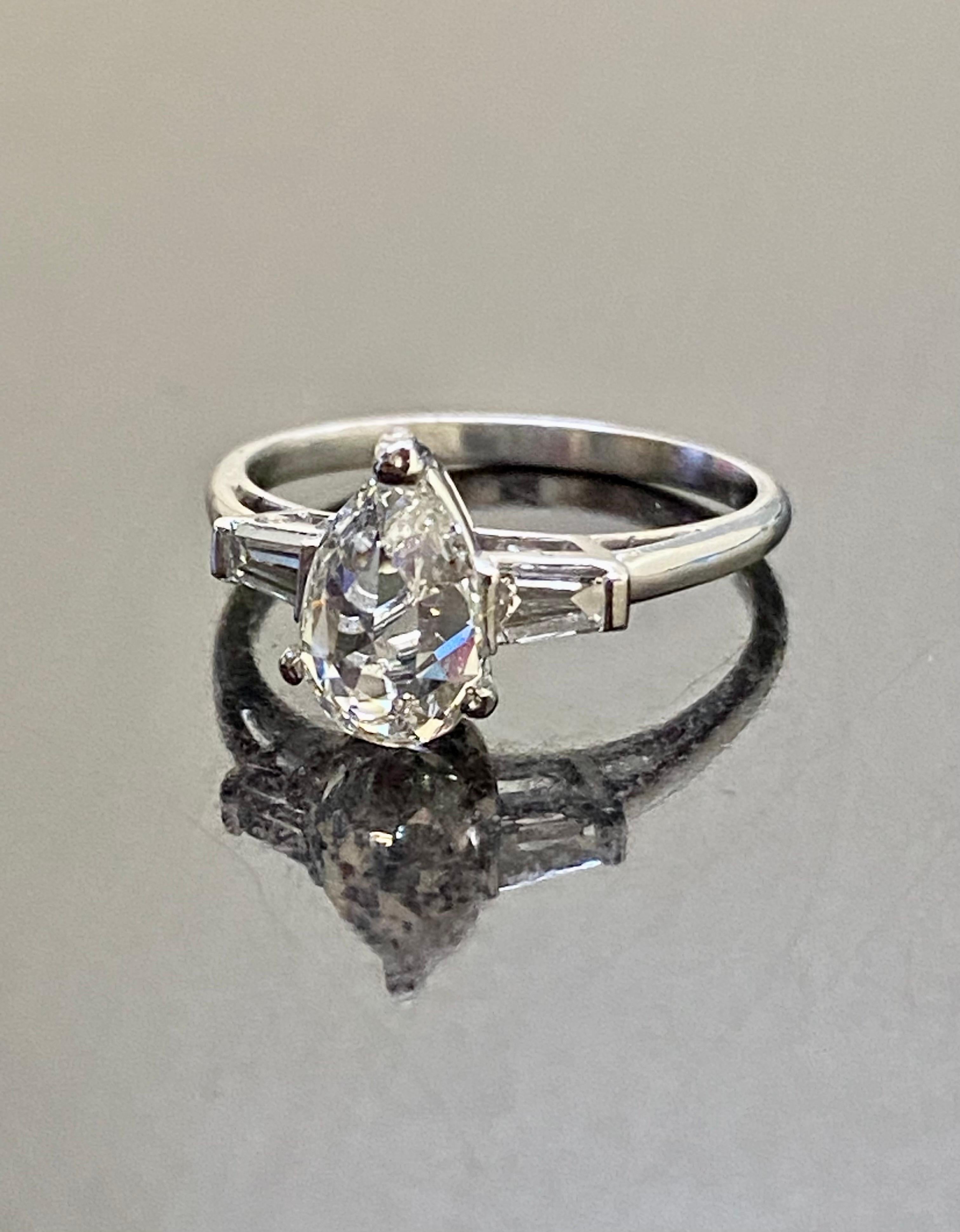 Three Stone Platinum 1.12 Carat Rose Cut Pear Shape Diamond Engagement Ring For Sale 4