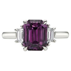 Three Stone Platinum 3.78-carat Sapphire Engagement Ring - GIA - Beverly Hills