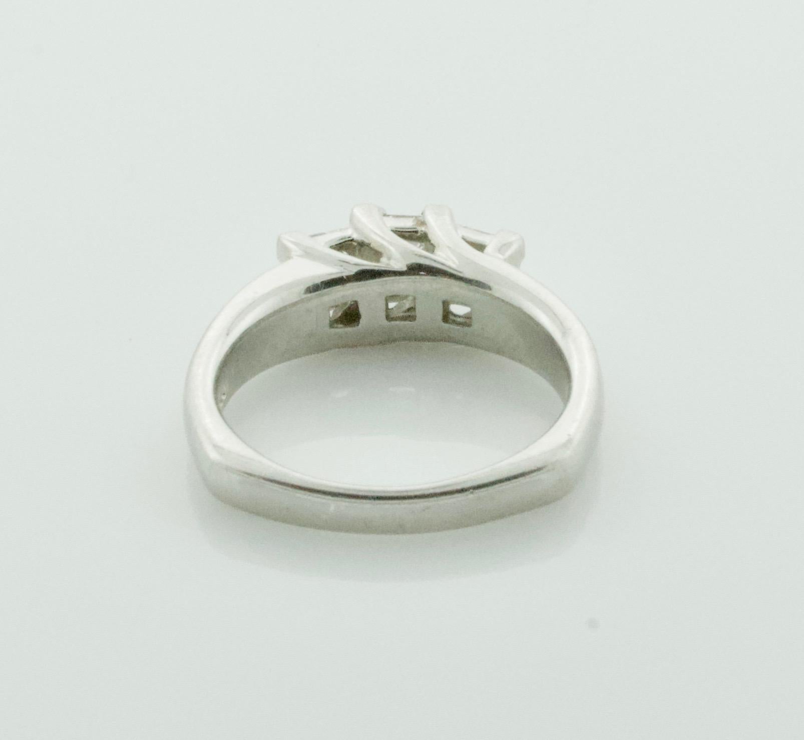 Modern Three-Stone Platinum Diamond Wedding Ring 