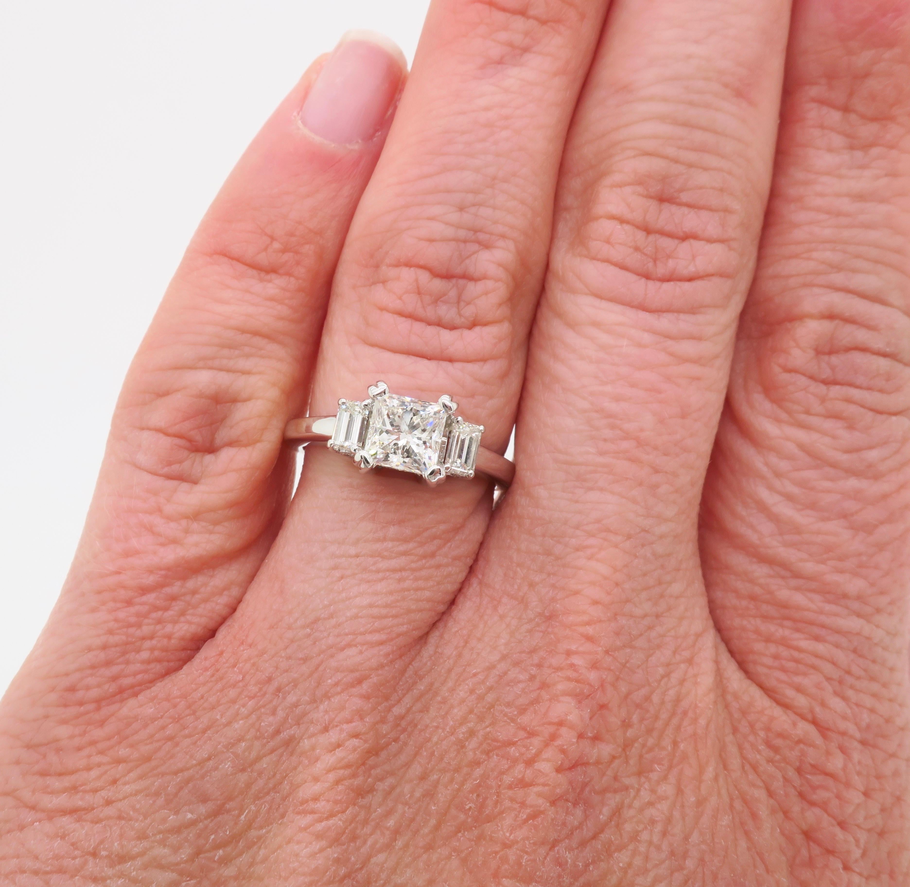Three Stone Princess and Emerald Cut Diamond Engagement Ring 5