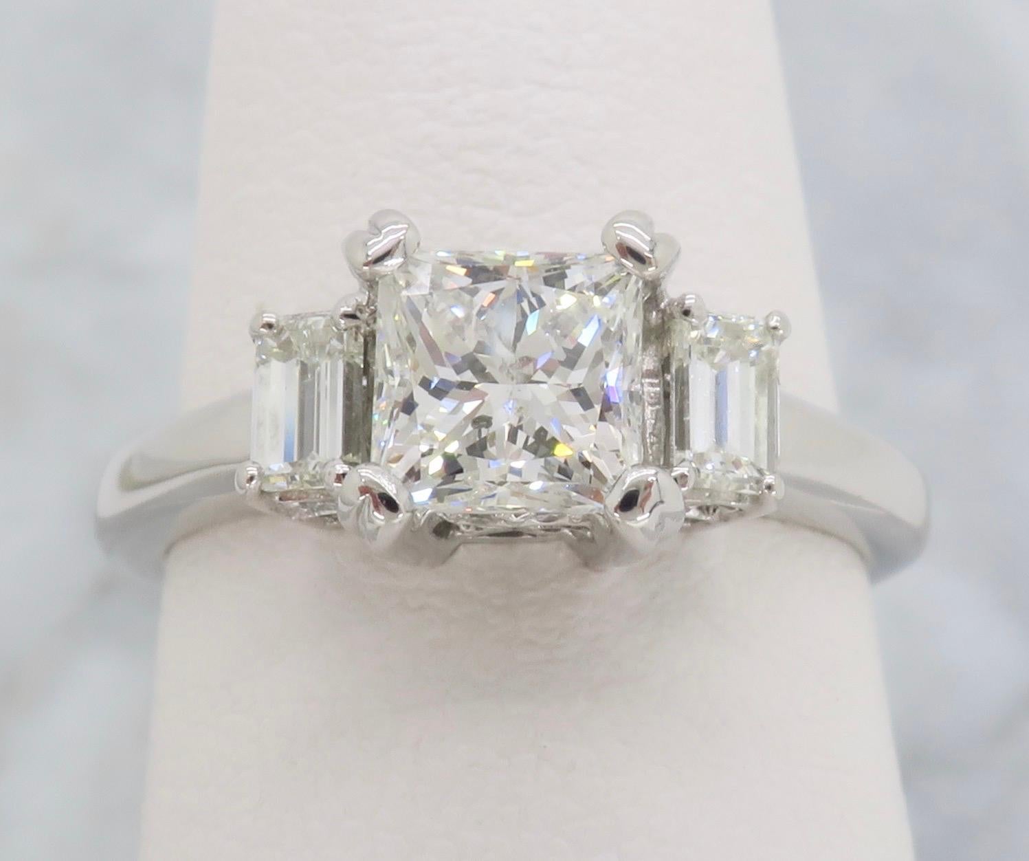 Princess Cut Three Stone Princess and Emerald Cut Diamond Engagement Ring