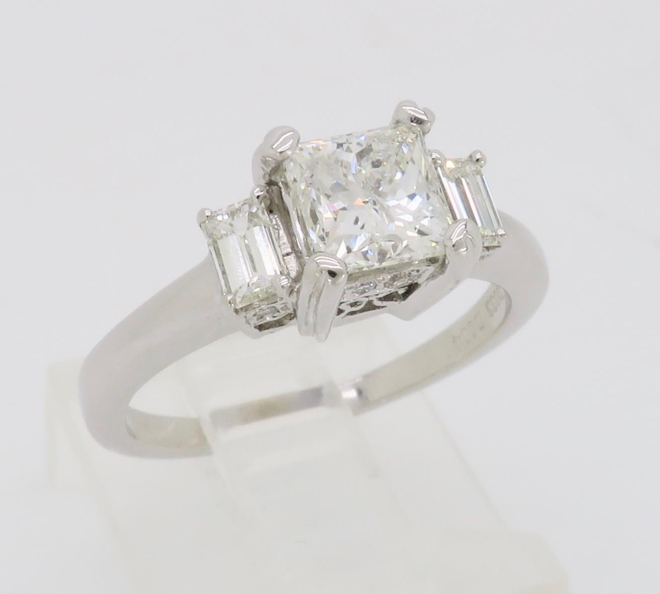 Women's Three Stone Princess and Emerald Cut Diamond Engagement Ring