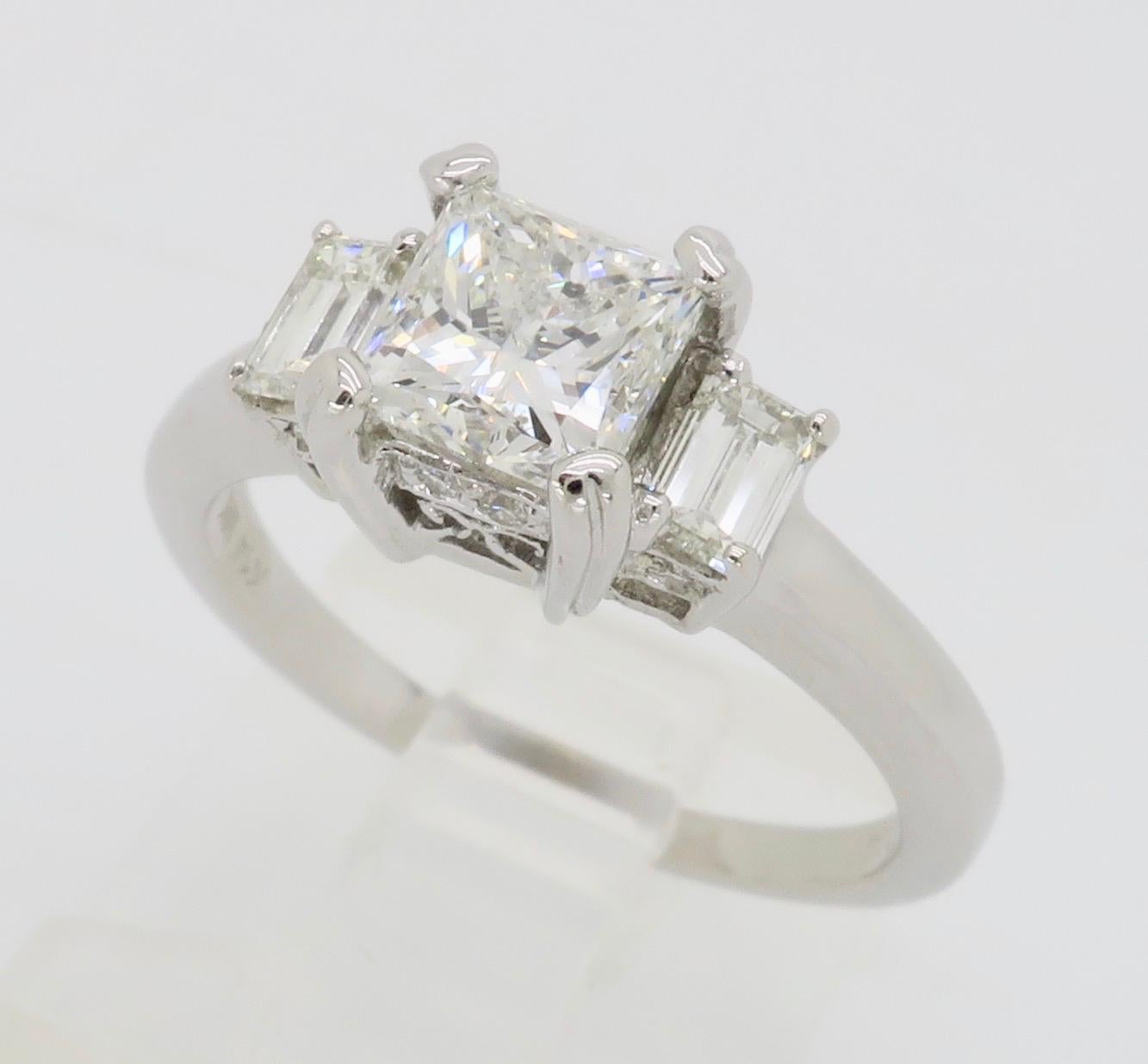 Three Stone Princess and Emerald Cut Diamond Engagement Ring 1