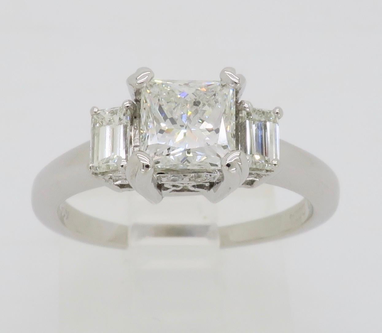 Three Stone Princess and Emerald Cut Diamond Engagement Ring 2