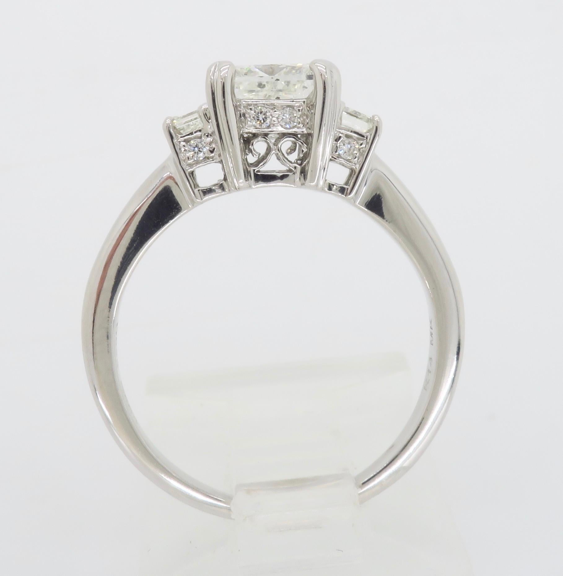 Three Stone Princess and Emerald Cut Diamond Engagement Ring 3