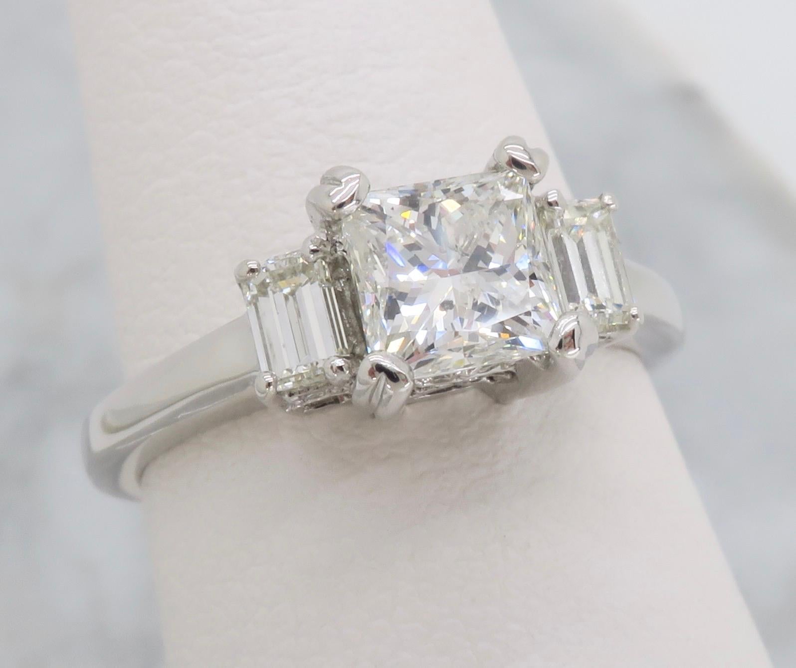Three Stone Princess and Emerald Cut Diamond Engagement Ring 4