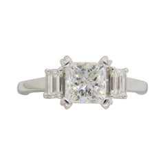 Three Stone Princess and Emerald Cut Diamond Engagement Ring