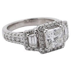Three stone Princess Cut Diamond Cluster Engagement Ring in 14k White Gold