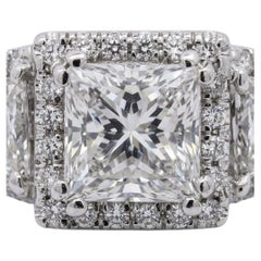 Three stone Princess Cut Diamond Cluster Engagement Ring in 14k White Gold