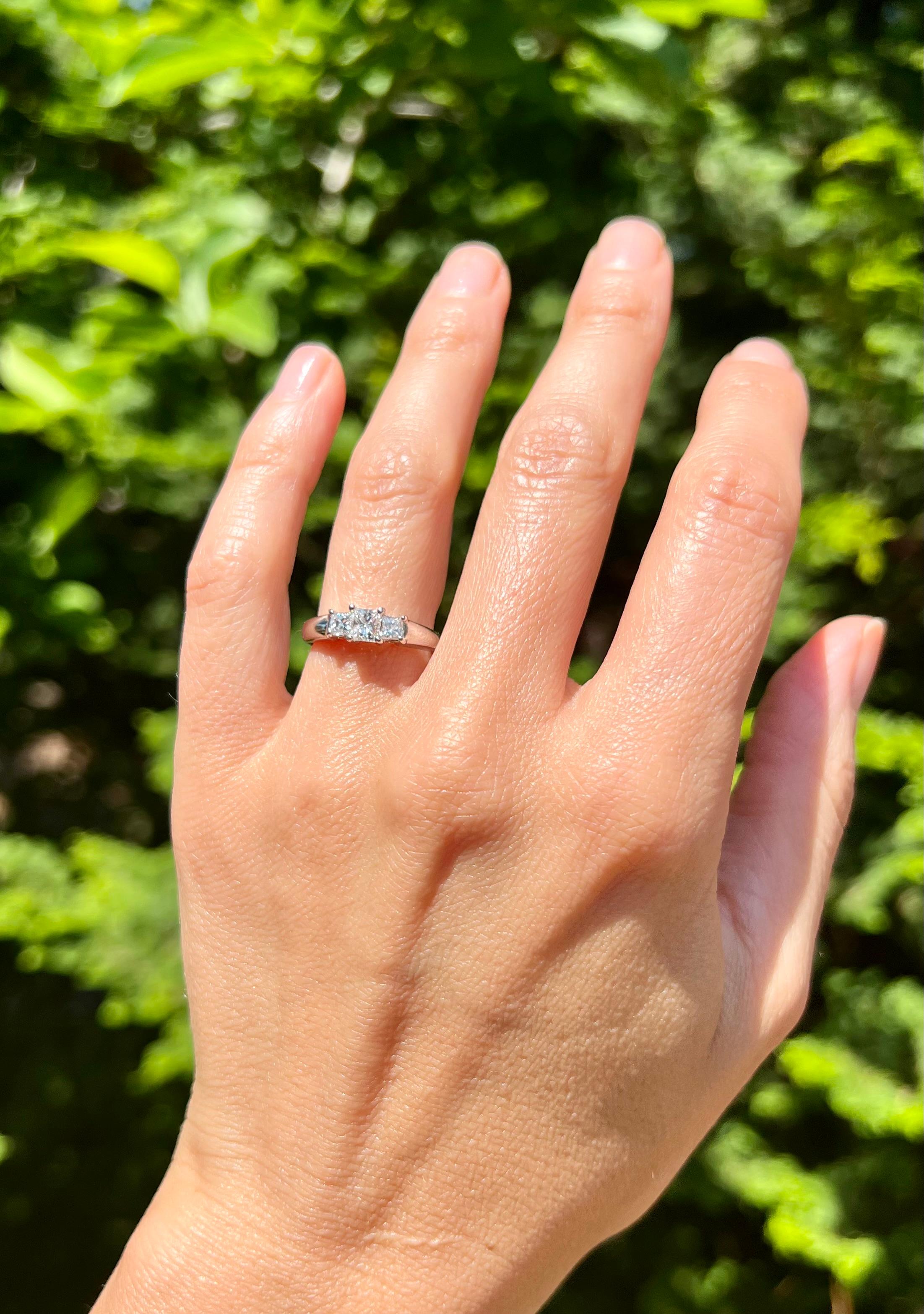 Women's Three Stone Princess Cut Diamond Engagement Ring For Sale