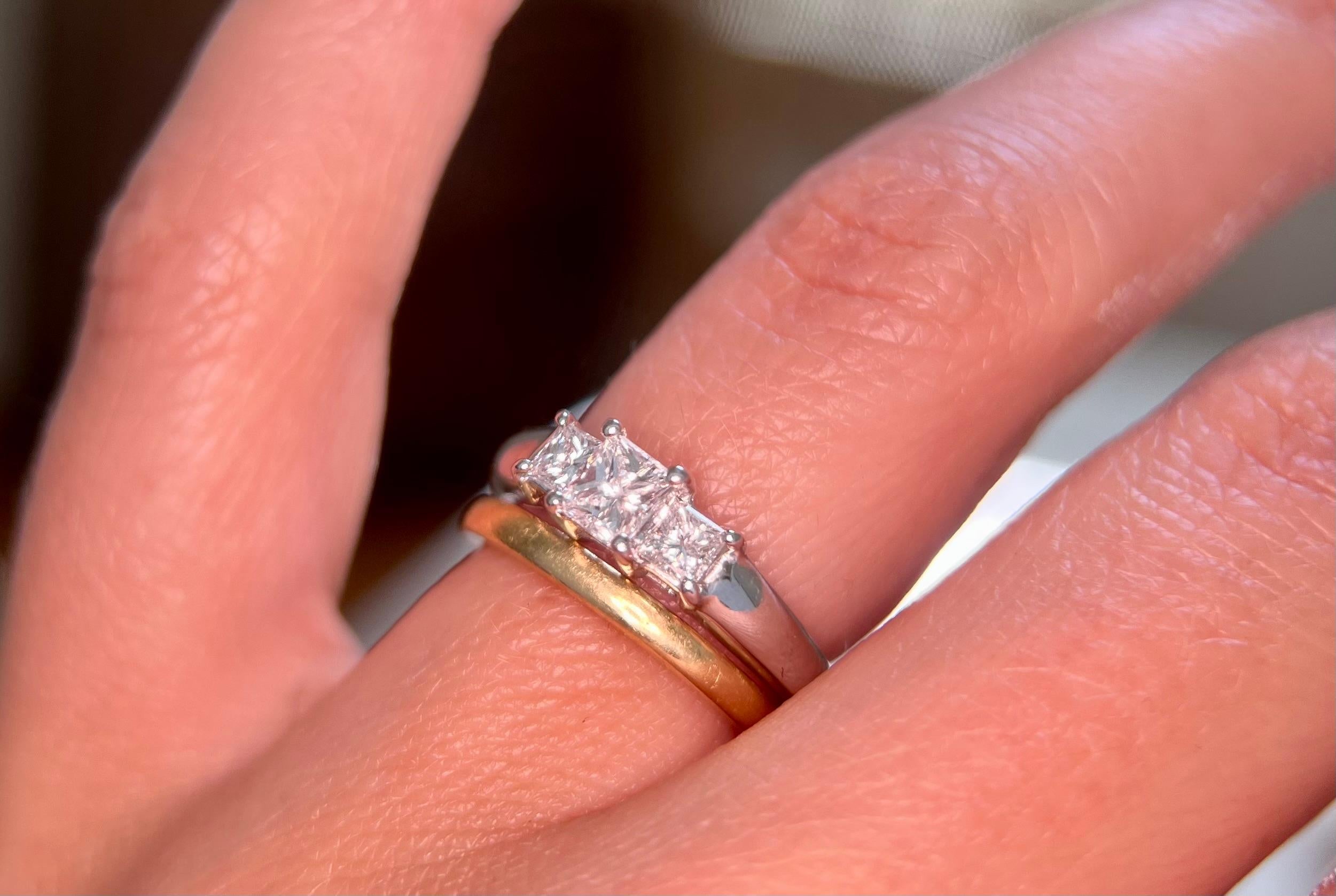 Three Stone Princess Cut Diamond Engagement Ring For Sale 1
