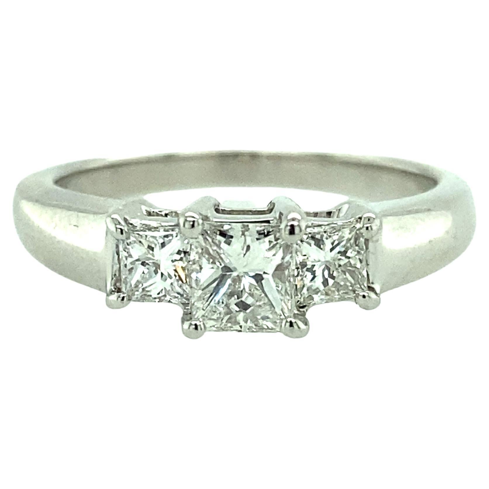 Three Stone Princess Cut Diamond Engagement Ring For Sale