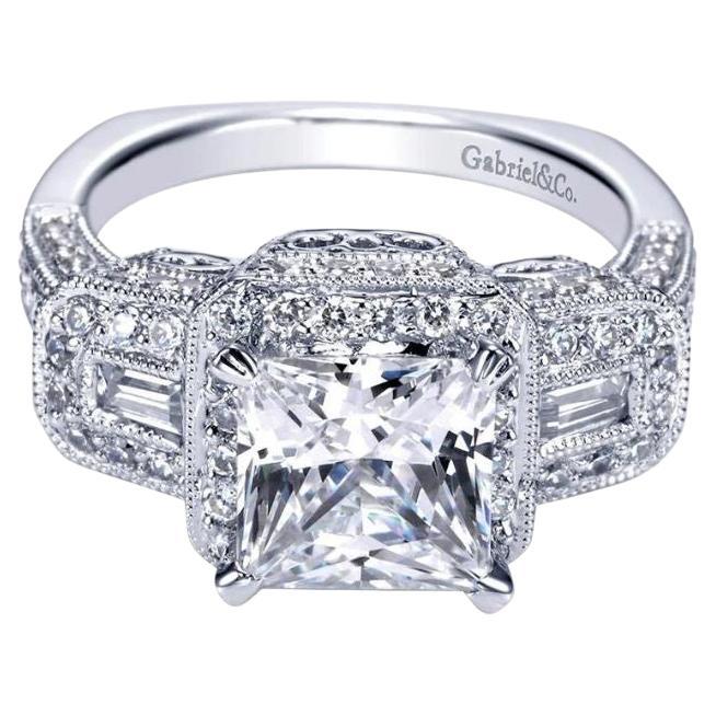 Three Stone Princess Cut Diamond Engagement Ring For Sale