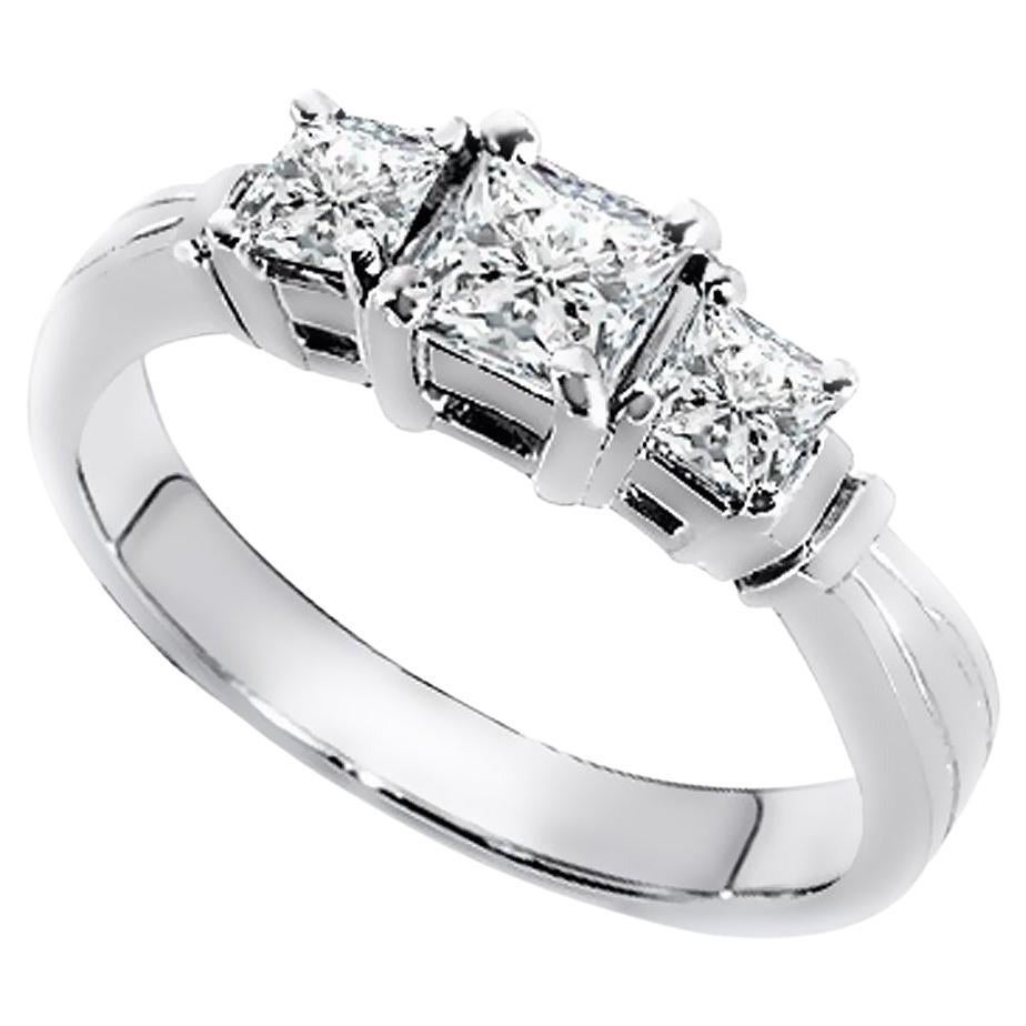 For Sale:  Three Stone Princess Cut Diamond Ring 0.55 Ct. Tw.