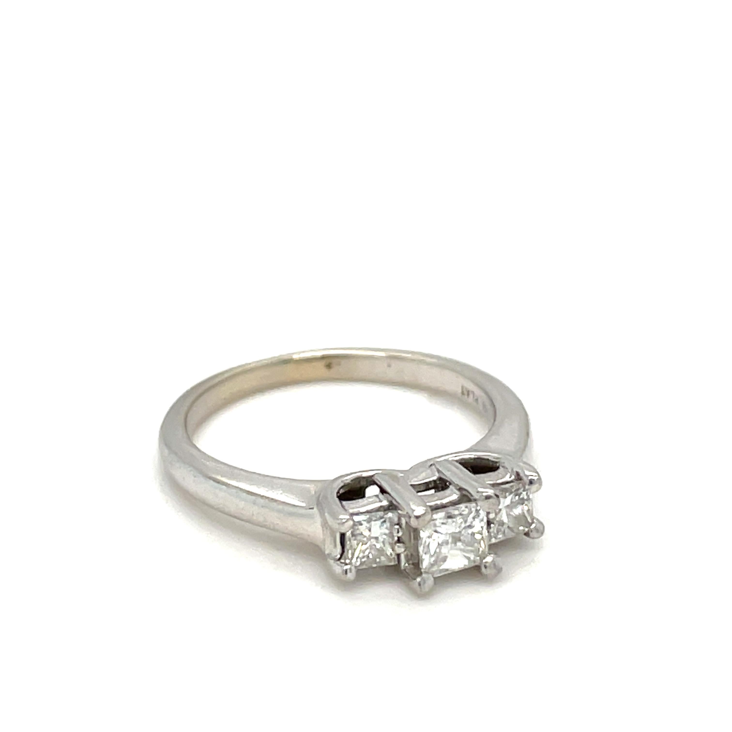 Three-Stone Princess Cut Engagement Ring in 14k White Gold For Sale 1