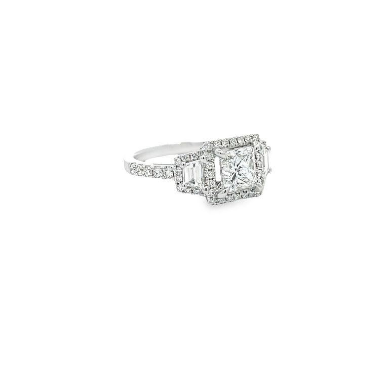 Modern Three stone princes diamond ring 2.52ct 18k white gold GIA H/SI1 For Sale