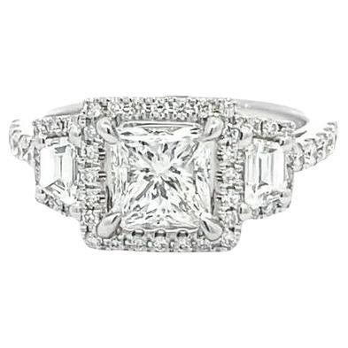 Three stone princes diamond ring 2.52ct 18k white gold GIA H/SI1 For Sale