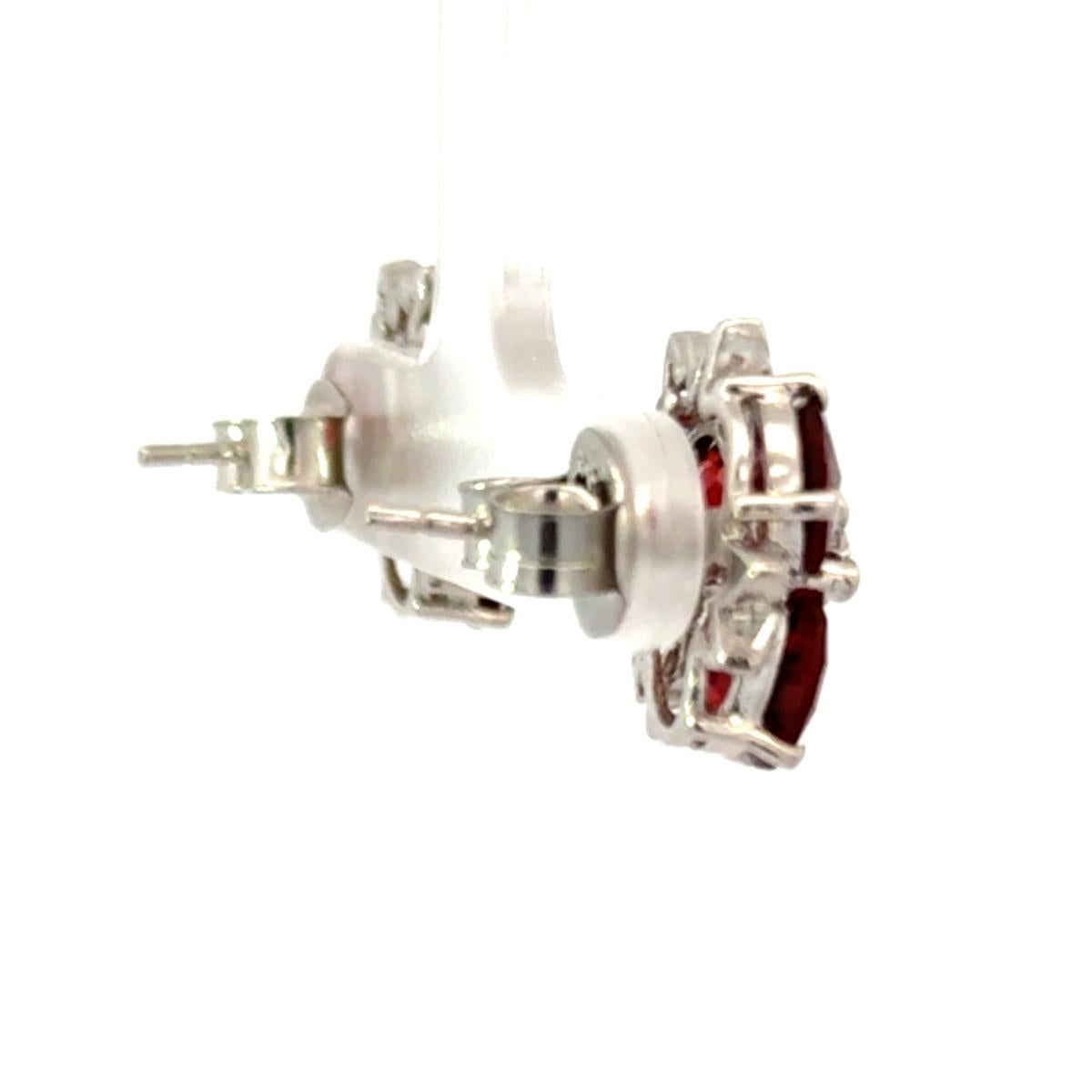 Art Nouveau Three Stone Red Garnet Trio Stud Earrings Made in 925 Silver for Birthday Gift For Sale