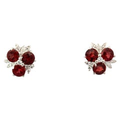 Three Stone Red Garnet Trio Stud Earrings Made in 925 Solid Silver