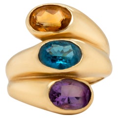 Three Stone Ring 3 Carats 14K Yellow Gold