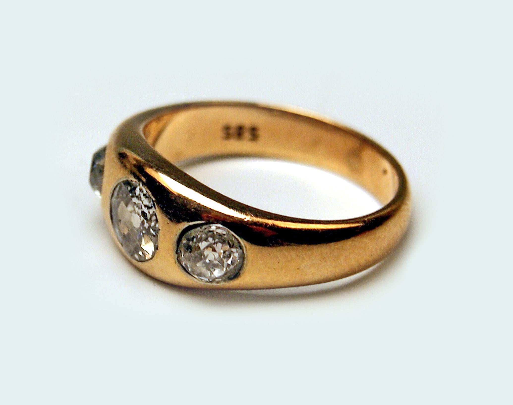 Dreisteiniger Jugendstil-Ring, Gold 585 Diamanten 1,0 Karat Wien, Österreich (Alteuropäischer Schliff) im Angebot