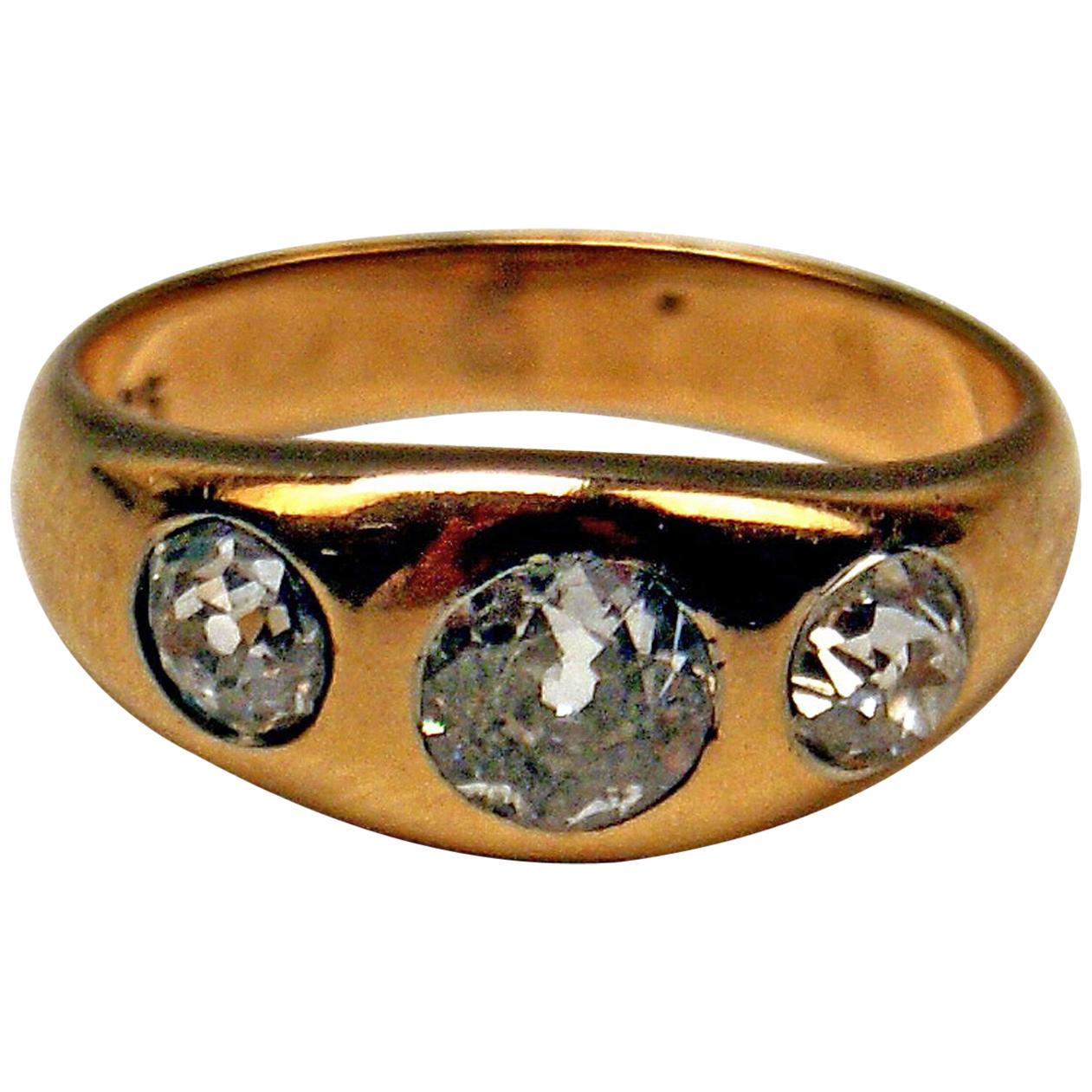 Three-Stone Ring Art Nouveau Gold 585 Diamonds 1.0 Carat Vienna Austria
