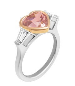 Three Stone ring with 2.77ct Heart Shape Pink Tourmaline