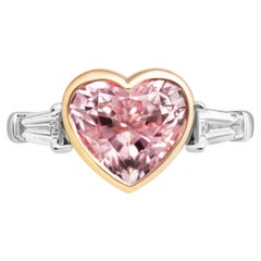 Three Stone ring with 2.77ct Heart Shape Pink Tourmaline