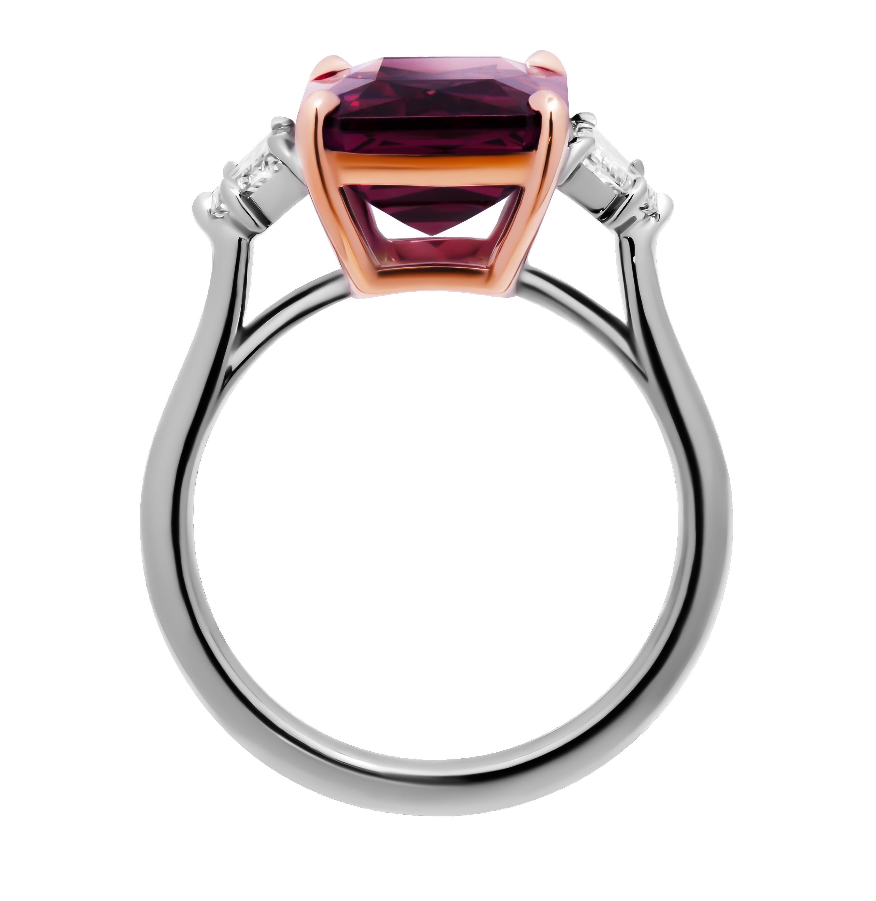 Emerald Cut Three Stone Ring with 7.05ct Purple Garnet For Sale