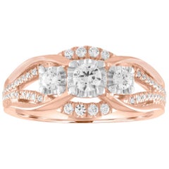 Three-Stone Ring with Diamonds Set in Miracle Plate
