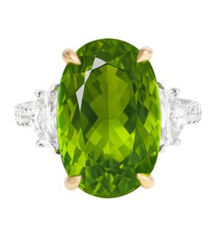 Three stone ring with Green Peridot