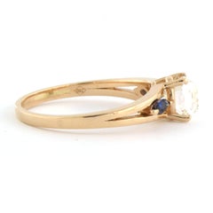 Three stone ring with sapphire and old mine cut diamond up to 1.03ct 18k gold