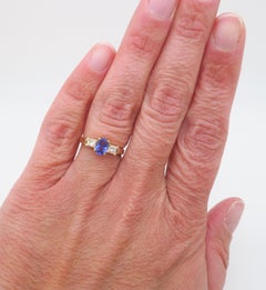 Three Stone Ring with Tanzanite & Diamonds