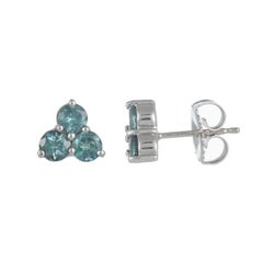 Three Stone Round Alexandrite Color Change Cluster Stud Earrings 14k White Gold