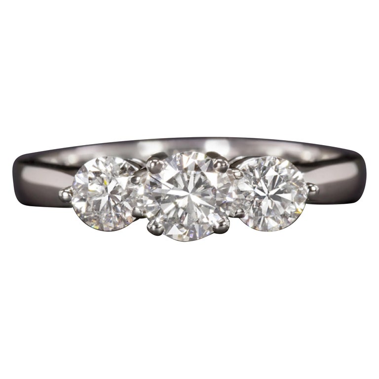 Three Stone Round Brilliant Cut Diamond Engagement Ring For Sale at 1stDibs